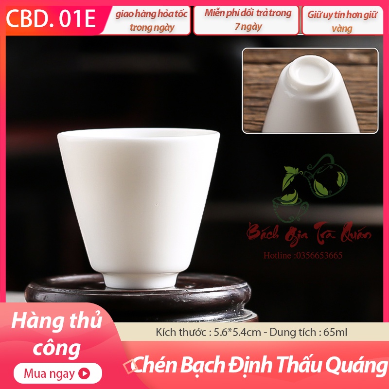 🍀 SIÊU SALE 🍀 5 Mẫu Chén Uống Trà Sứ Bạch Định - Thấu Quang - Hàng Thủ Công