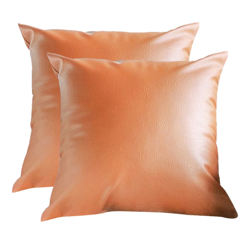 forkoobe.vn 2pc Faux Leather Cushion Covers Throw Pillowcase Sofa Home Decor Solid Color