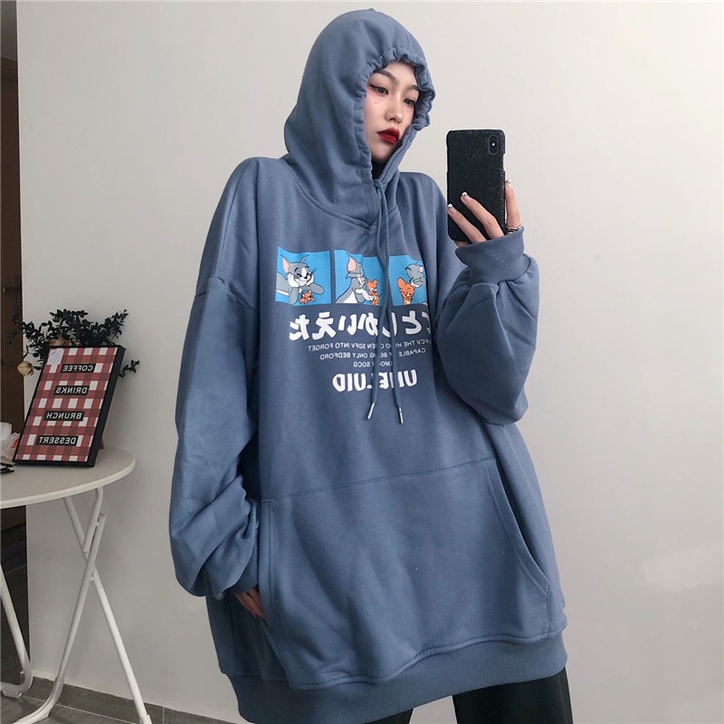 áo hoodie nữ form rộng có mũ thời trang ulzzang hàn quốc, áo hoodie nữ nỉ hình tom và jerry thời trang unisex du lịch | BigBuy360 - bigbuy360.vn