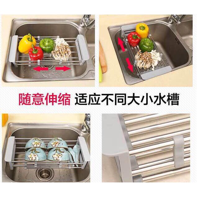 Khay rửa, để ráo bát, đĩa, hoa quả ở bồn rửa bát. Khay rút co giãn thông minh cho chậu rửa bát