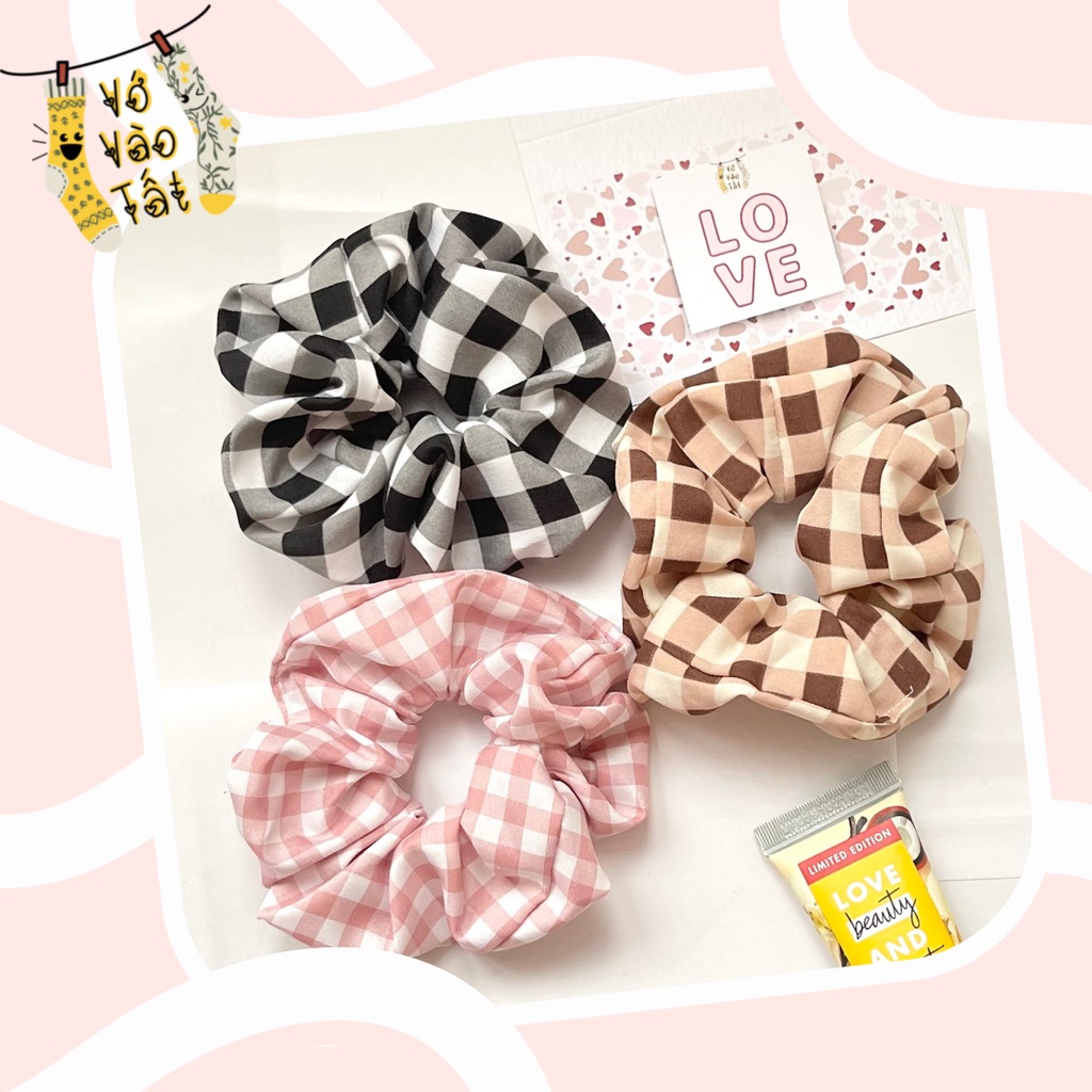 [quà tặng] Đồ buộc tóc scrunchies caro bản to mềm