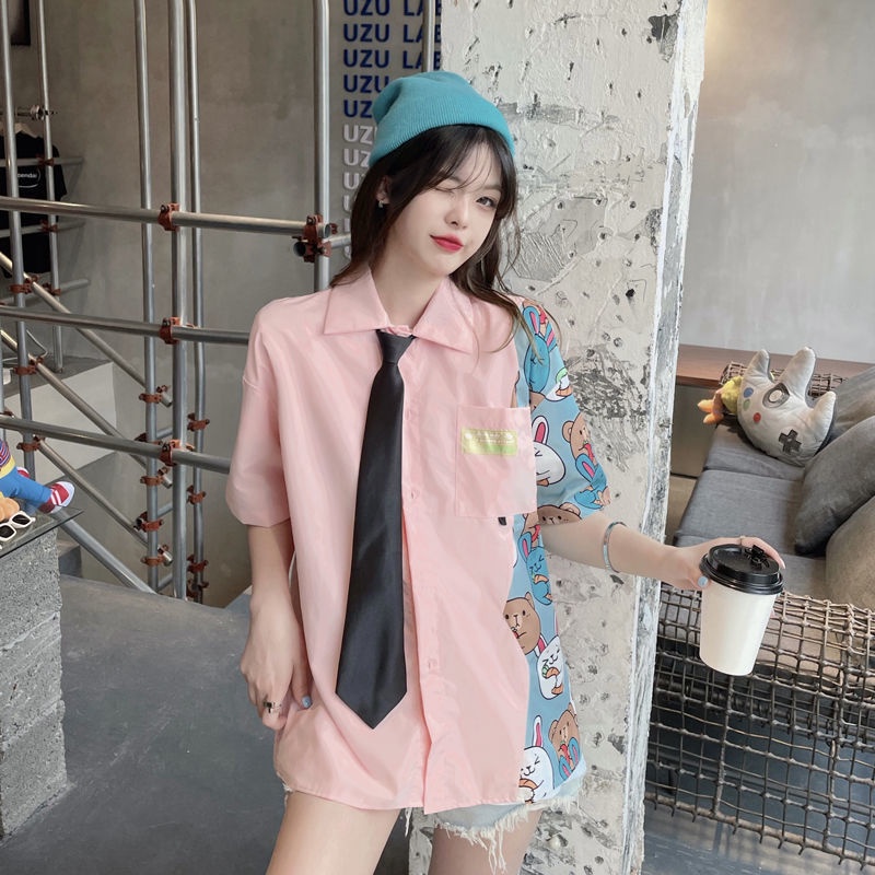 Áo sơ mi IELGY tay ngắn màu trơn ngọt ngào xinh xắn cho nữ