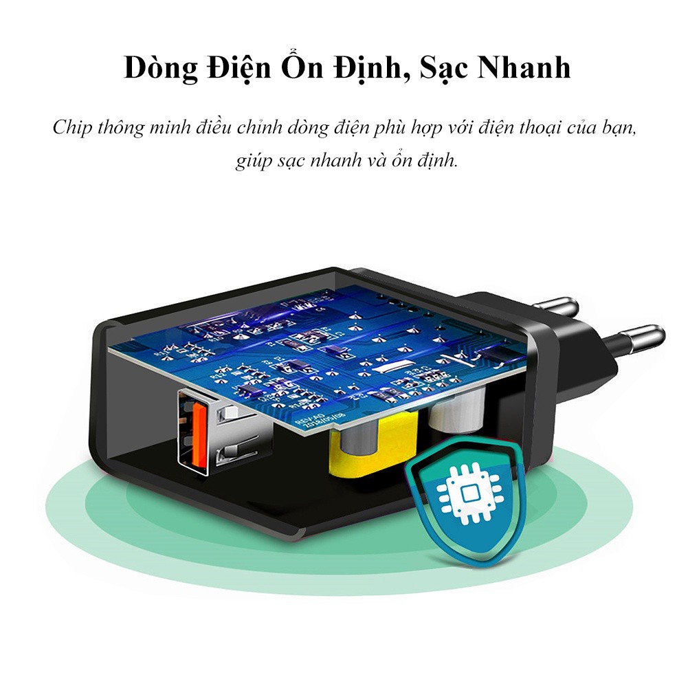 Củ sạc nhanh cho iphone ipad xiaomi samsung oppo chính hãng 3A\24w quick charge 3.0 chống cháy nổ bảo hành 6 tháng QT