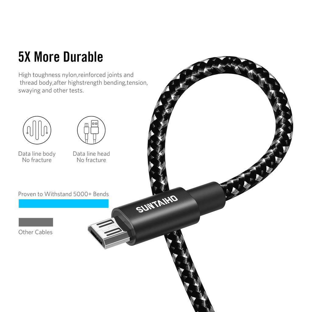 Dây cáp sạc SUNTAIHO Kiểu Type C Micro USB Cho Điện Thoại Android Chiều Dài 1m 2M 3M | BigBuy360 - bigbuy360.vn