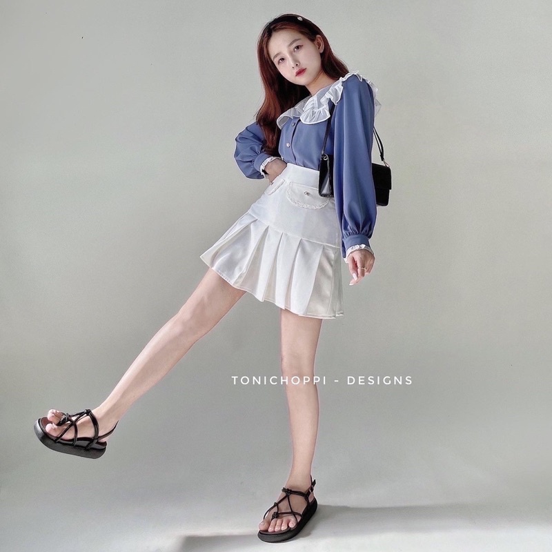 Set áo sơmi cổ bèo và chân vây xếp ly - ToniChoppi