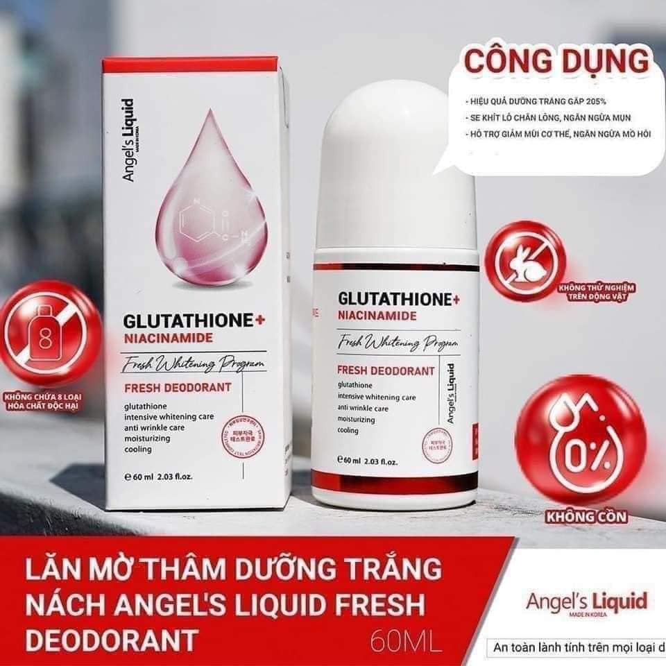 Lăn nách mờ thâm, dưỡng trắng da Angel Liquid Glutathione plus Niacinamide Fresh Deodorant 60ml