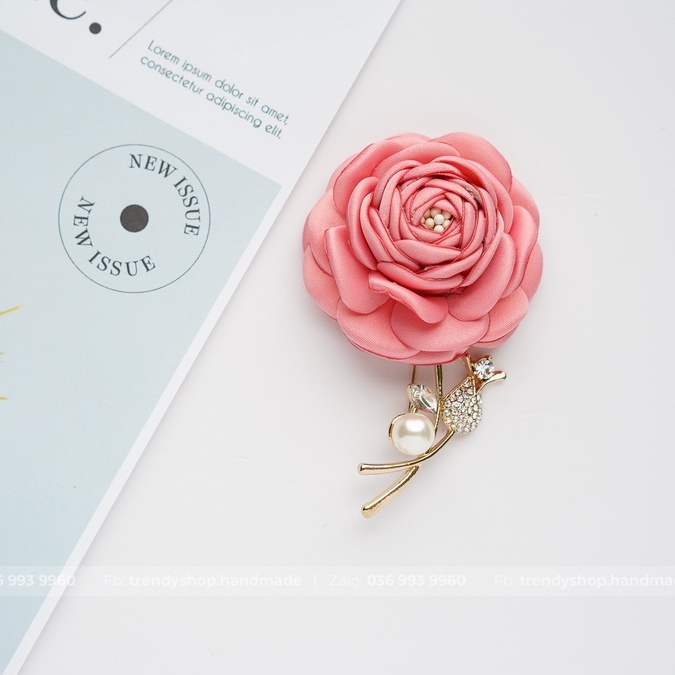 Hoa Cài Áo - Hoa trà cài áo cành lá đá cao cấp - Hoa vải handmade