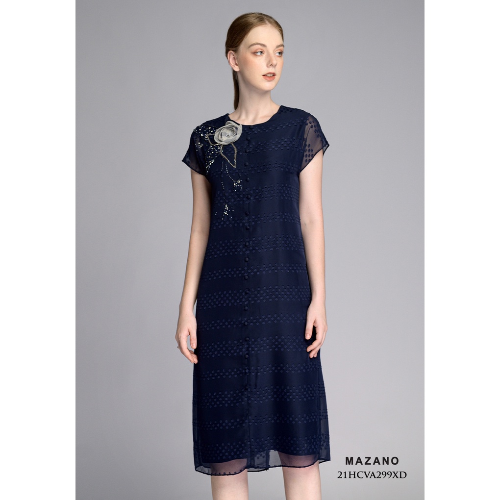 Váy xanh suông cổ tim đính hoa MAZANO MS 21HCVA299XD