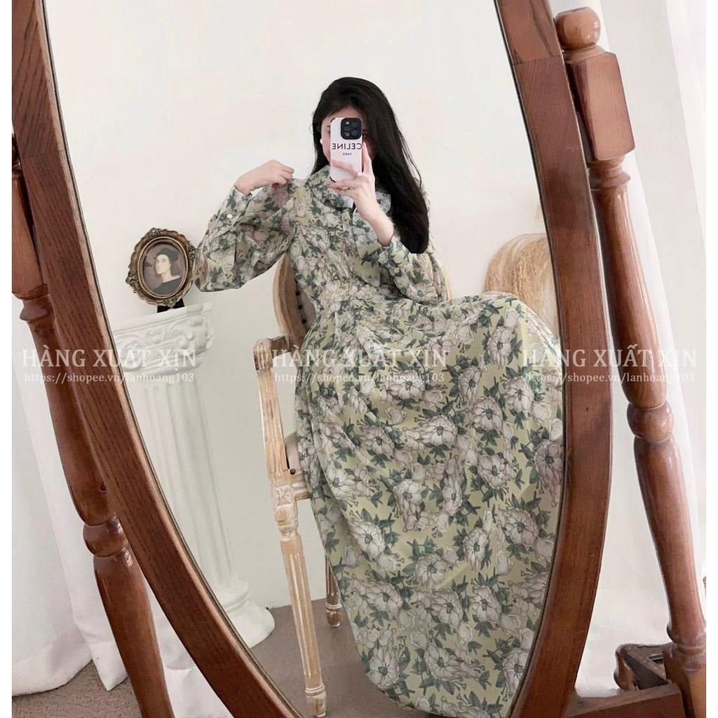 Váy maxi hoa cổ nơ vải tơ siêu mềm mát