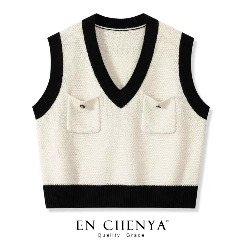 Áo gile len viền 2 túi hàng QC nhẹ nhàng