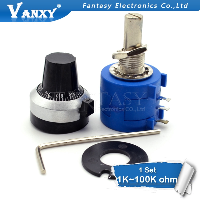 3590S-2 3590S Series  Precision Multiturn Potentiometer 10 Ring Adjustable Resistor+1PCS Turns Counting Dial Rotary 6.35mm Knob