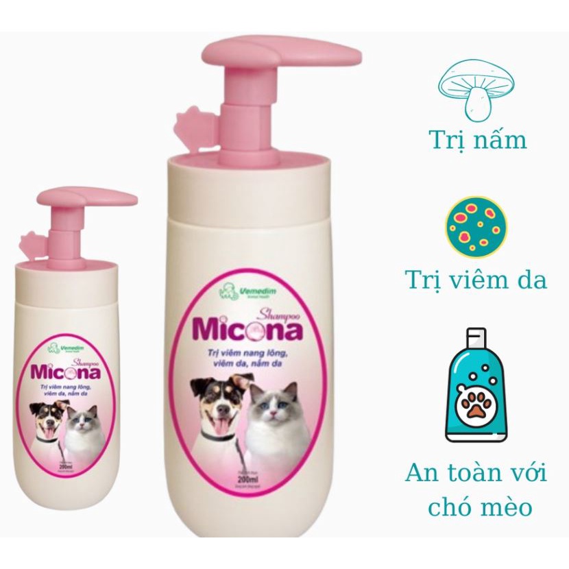 Sữa Tắm MICONA 200ml - Hỗ Trợ Vấn Đề Viê.m, N.ấ.m Da &amp; Lông cho Chó Mèo
