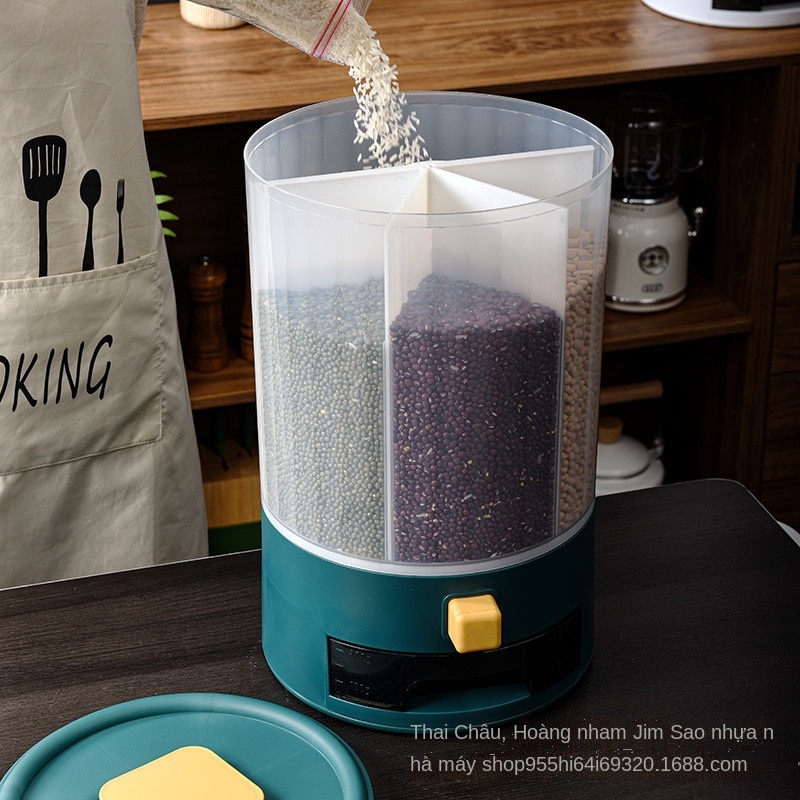 Thùng đựng gạo và ngũ cốc 4 ngăn thông minh dung tích 10kg - Có nút bấm dễ dàng để lấy gạo-XQY09