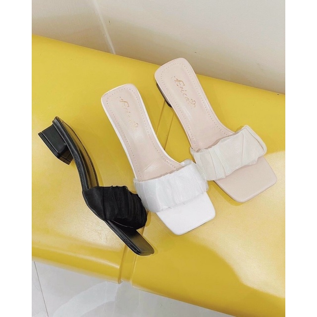 Guốc bệt nữ quai bánh bèo gót 2cm dễ đi e55