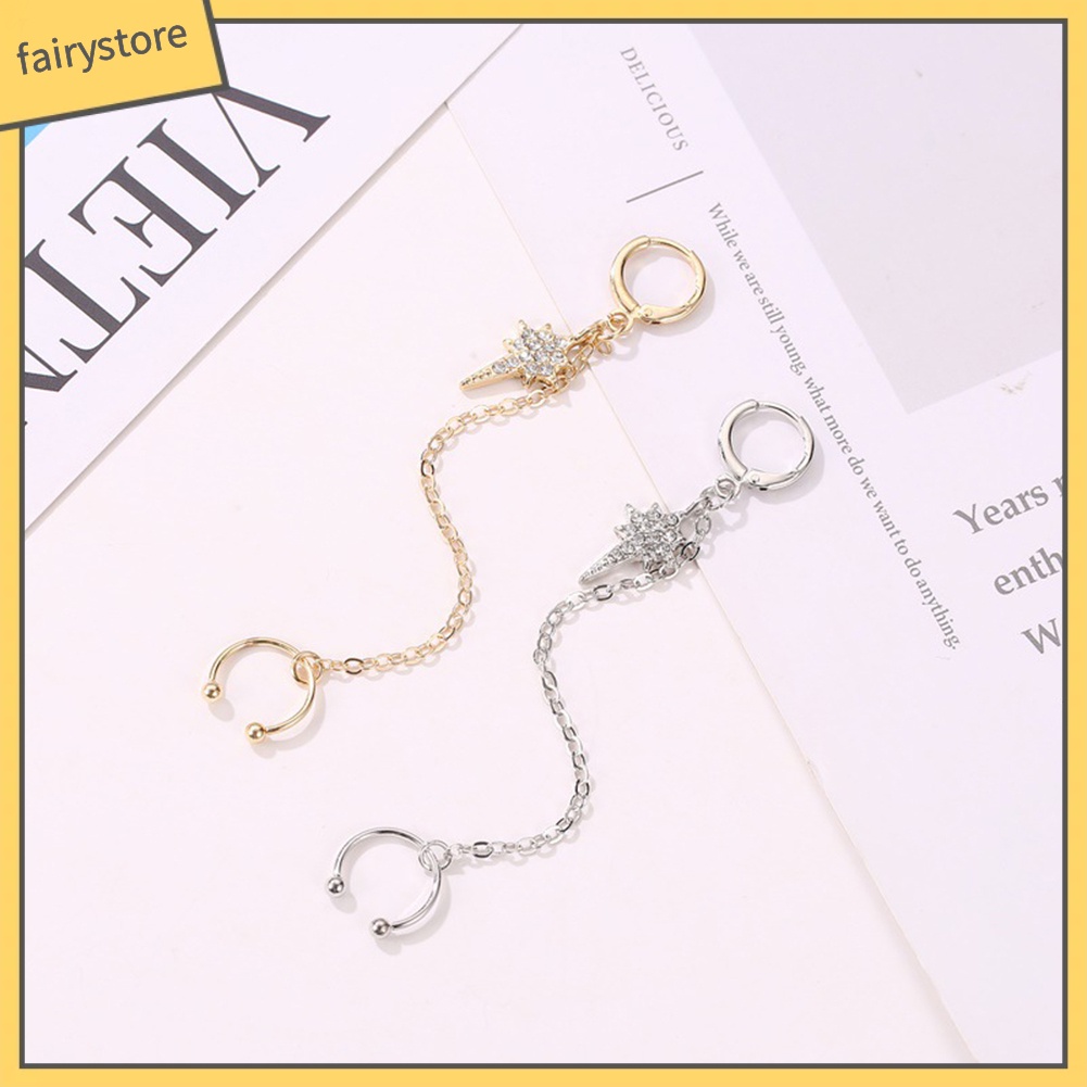 1 Khuyên Vành Tai Dáng Dài Đính Đá Lấp Lánh Cho Nữ