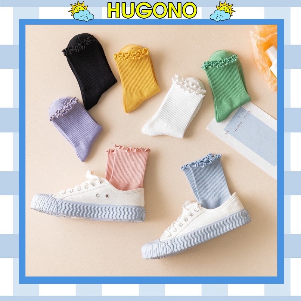 Vớ tất nữ cổ bèo nhún trơn nhiều màu vintage TN30