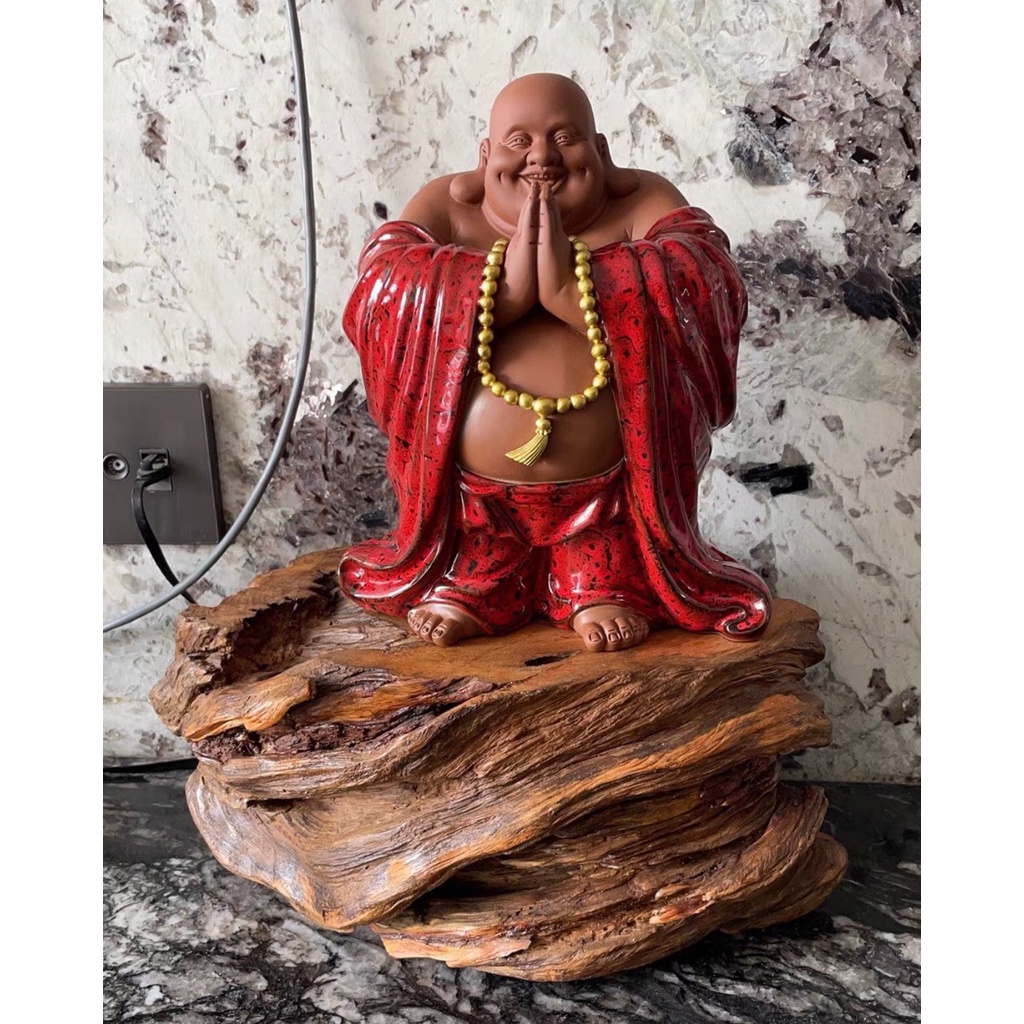 TƯỢNG DI LẶC CHÚC TÀI LỘC HOAN HỈ- TƯỢNG PHẬT DI LẶC GỐM TỬ SA TRANG TRÍ BÀN TRÀ, DECOR KHÔNG GIAN NHÀ CỬA