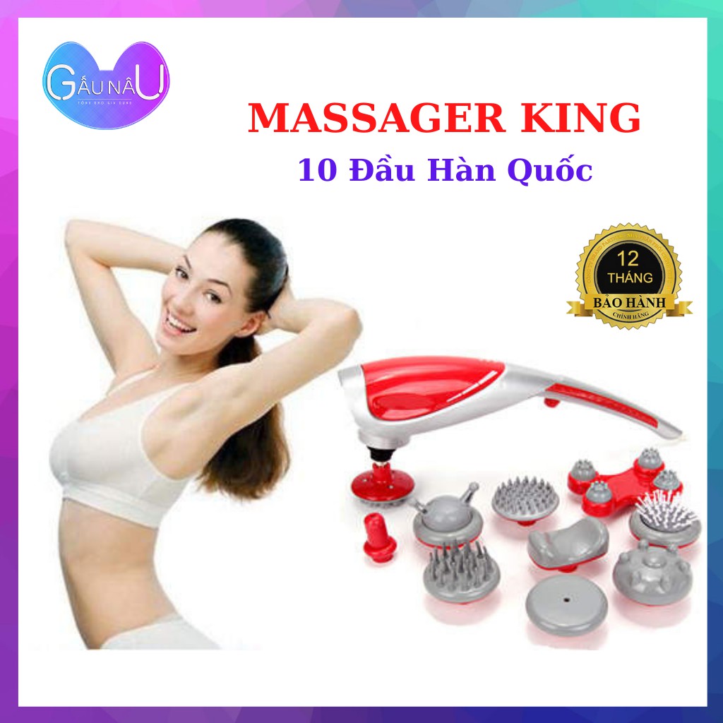 Máy Massage Cầm Tay 10 Đầu King Massage - Máy Massage Hồng Ngoại Hàn Quốc Chính Hãng, Máy Đấm Lưng, Xoa Bóp