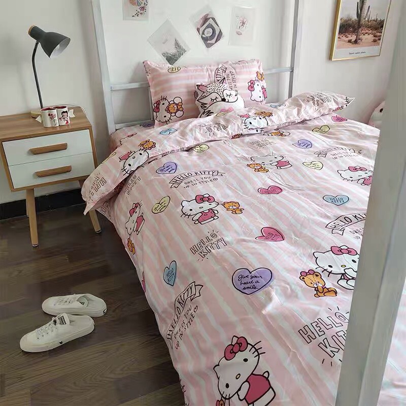 Bộ Vỏ Chăn Ga Gối Cotton Poly Nhập Khẩu - Hello Kitty Hồng