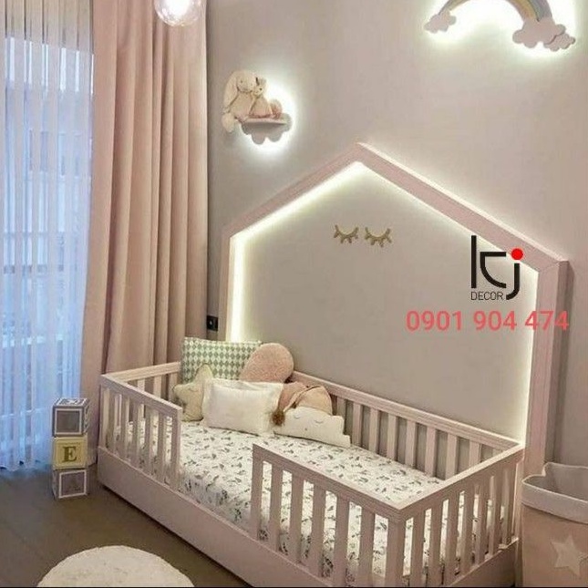 -  Giường đơn cho bé, giường hình ngôi nhà bé trai bé gái, toddler bed