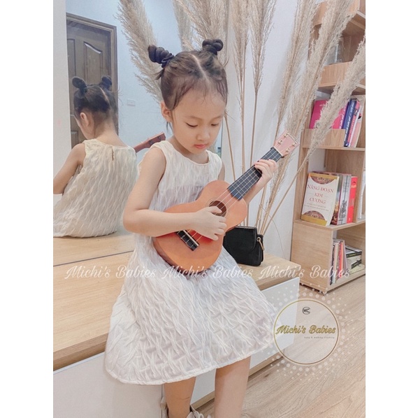 Váy tiểu thư trắng ren lông nổi thiết kế độc quyền phong cách hàn quốc siêu sang chảnh cho bé