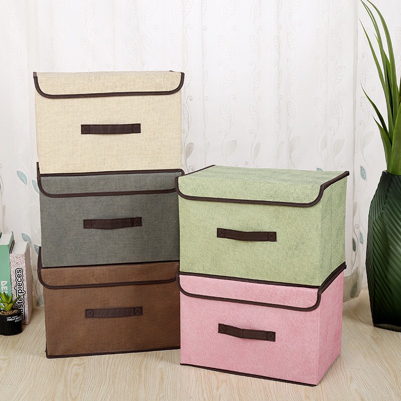 Sét 2 hộp vải đựng đồ, đựng chăn, quần áo có nắp đậy chống bụi - nhỏ gọn và xinh xắn