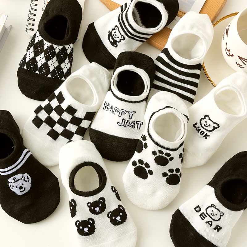 Vớ Cotton Cổ Ngắn In Hình Chú Gấu Dễ Thương Thời Trang Mùa Hè Cho Nữ