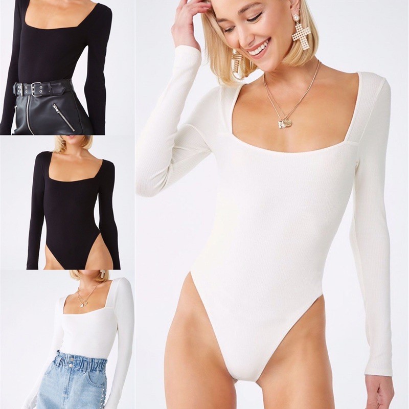 Bodysuit dài tay vải thun gân co dãn mềm mại