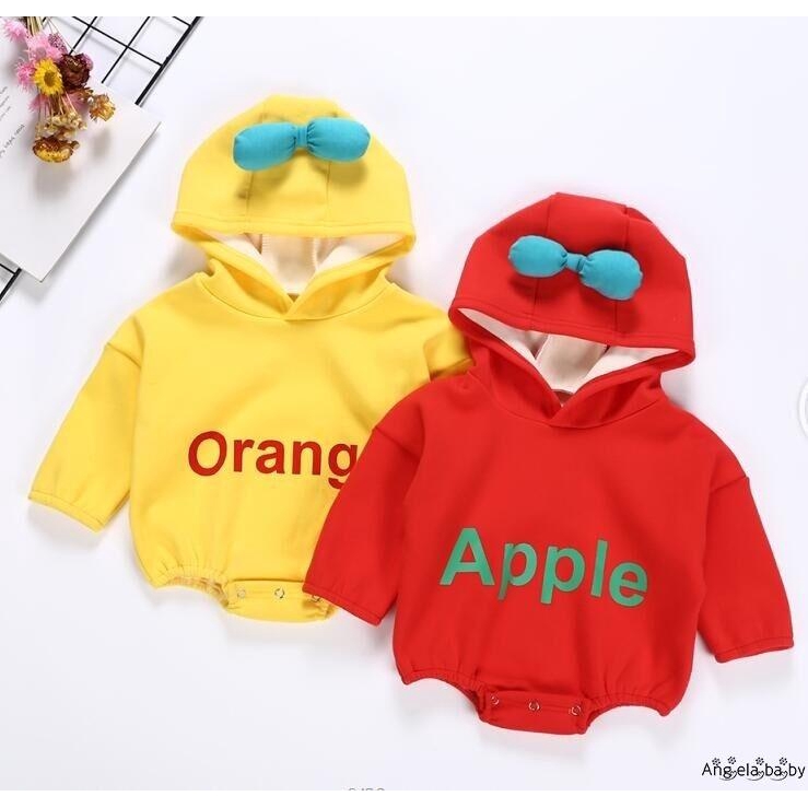 Jumpsuit bodysuit romper liền mảnh vải cotton có nón hoodie cho các bé nhỏ sơ sinh