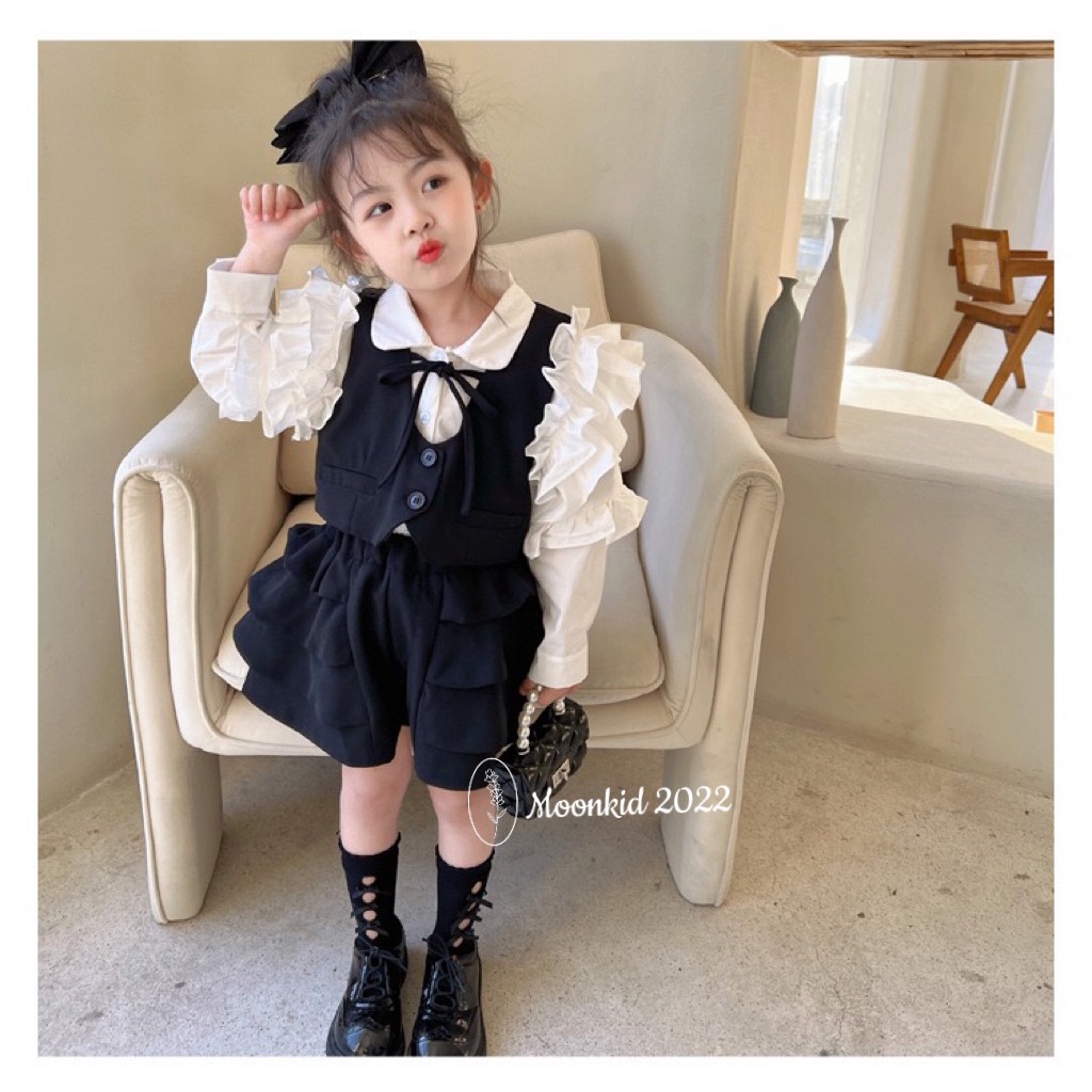 Sét Bộ 3 chi tiết kèm áo gile cho bé gái 8-20kg