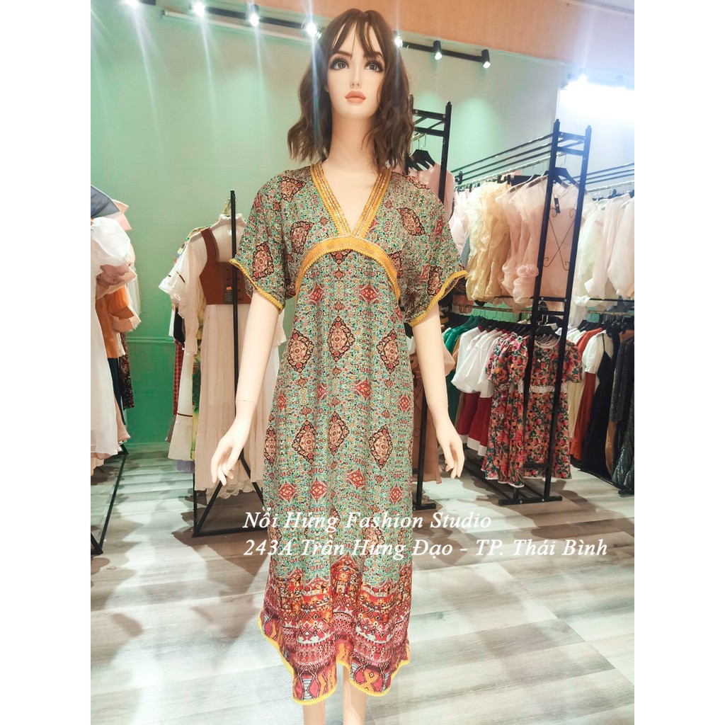 váy đầm bigsize dáng suông maxi dài họa tiết thổ cẩm đi biển du lịch boho bohemian vintage trẻ trung niên đẹp new