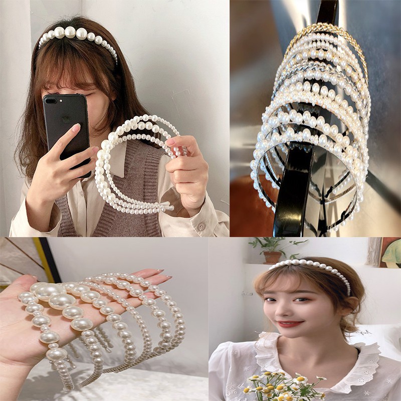 Băng đô thời trang đính ngọc trai lung linh phong cách Hàn Quốc đơn giản 2020 cho nữ