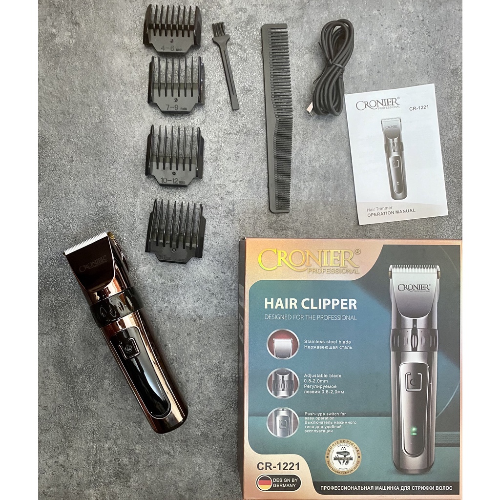 Tông đơ cắt tóc cronier CR-1221 chuyên nghiệp, tặng 4 đầu đi kèm, phù hợp với mọi gia đình - Soraka Mart