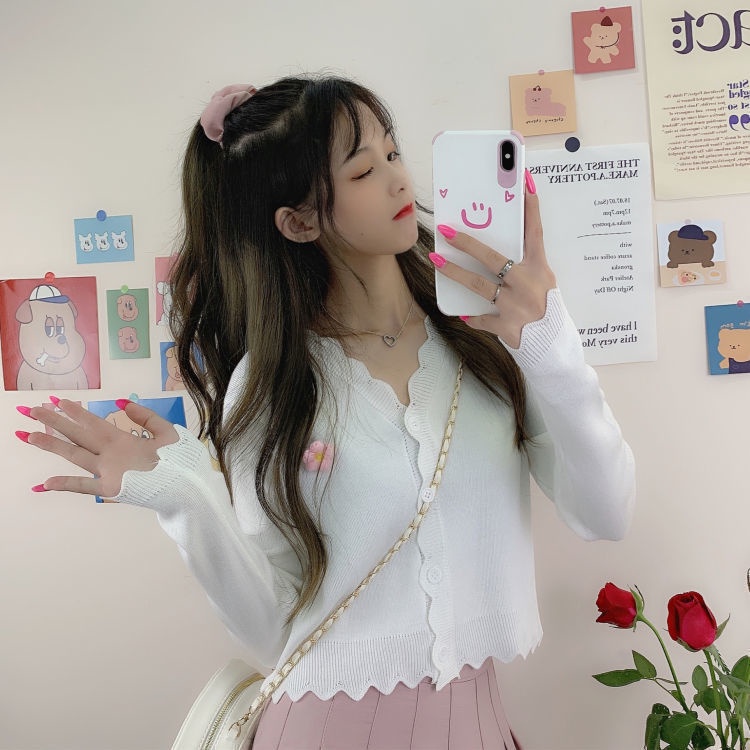 Áo Khoác Cardigan Dệt Kim Dáng Ngắn Thiết Kế Mới Thời Trang Mùa Thu Hàn Quốc Cho Nữ