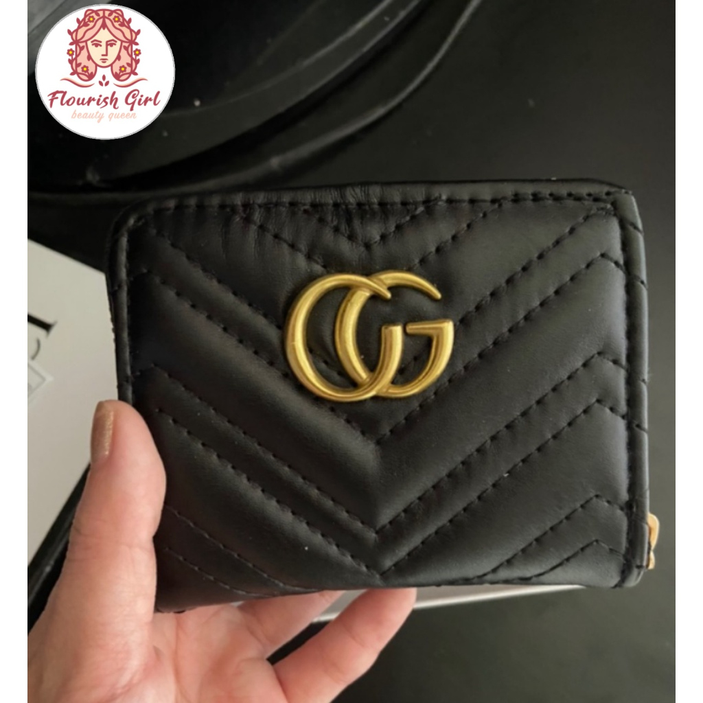 Ví mini nữ cầm tay GC chất liệu da lì chần trám full hộp, ví nữ bỏ túi có ngăn đựng thẻ card size 12