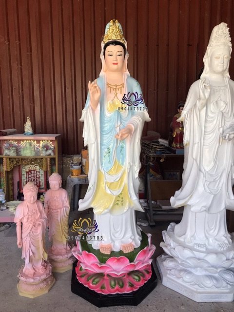 Tượng Quan Âm Bồ Tát cao 1m65 màu vẽ