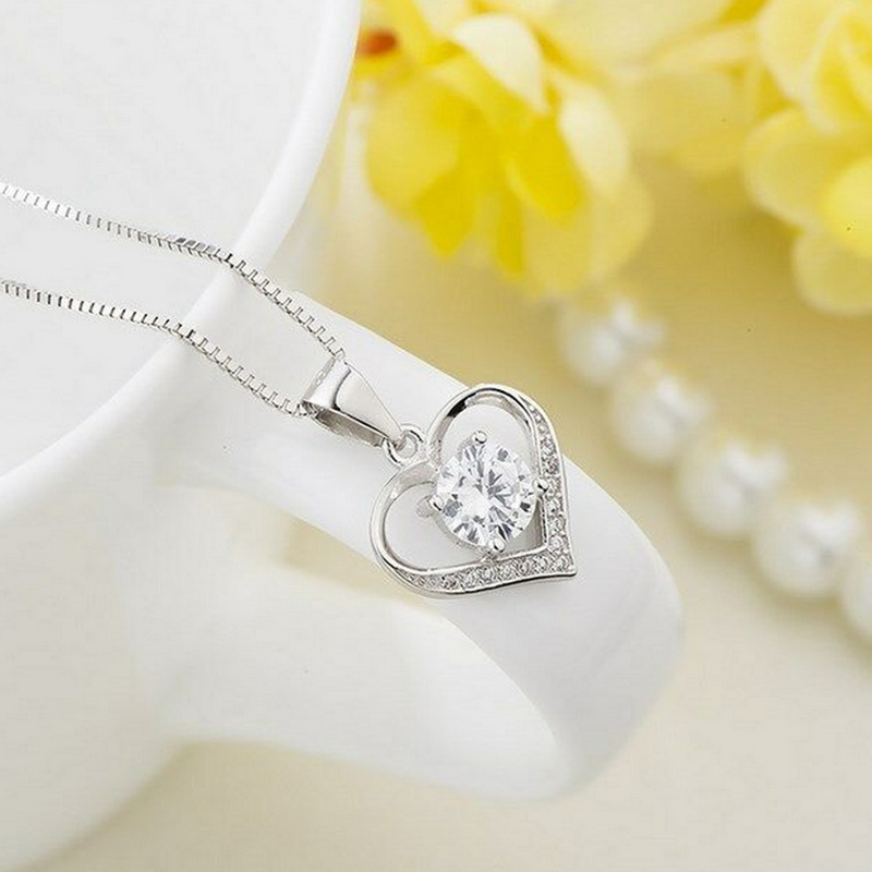 Vòng cổ GMAI mặt trái tim bằng thép không gỉ đính đá zircon phong cách Hàn Quốc