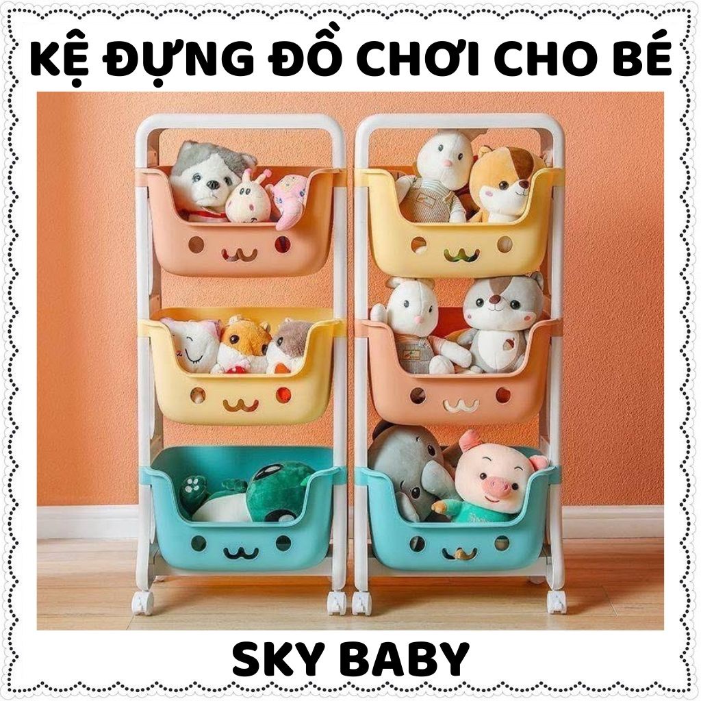 Kệ đựng đồ chơi cho bé rèn tính gọn gàng đựng đồ bỉm sữa đồ dùng trẻ em 3-4 tầng đa năng có bánh xe nhựa PE an toàn