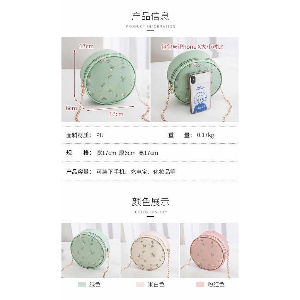 Túi Tròn Đeo Chéo Thêu Hình Bánh Macaron Phong Cách Hàn Quốc