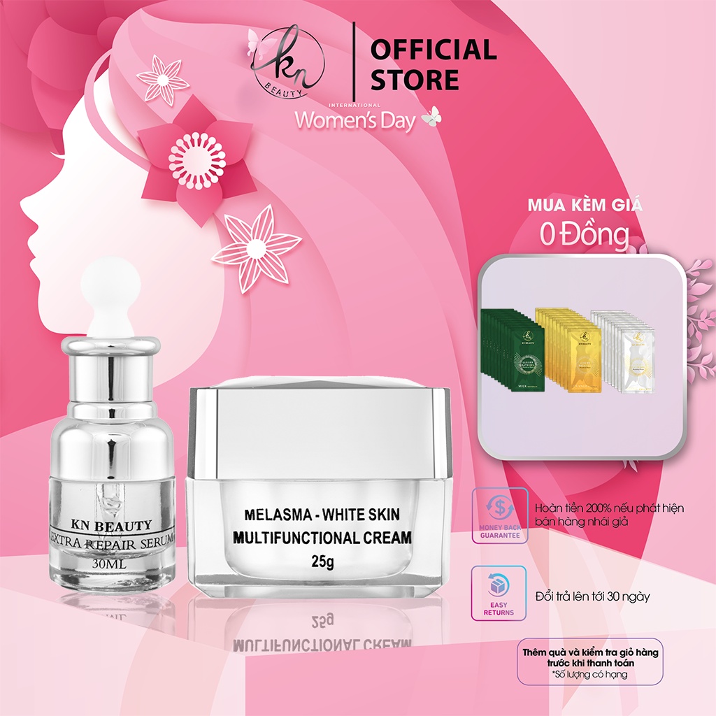 2 sản phẩm Trắng Da Ngừa Nám KN Beauty chuyên sâu: Kem dưỡng 25g + Serum 30m tặng sữa tắm bịch