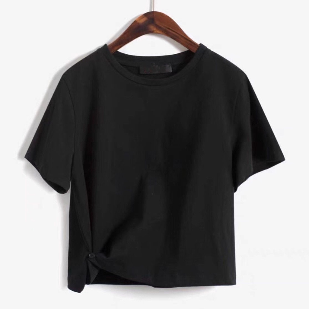 Áo Thun Tay Ngắn Cổ Tròn Dáng Rộng Cài Nút Màu Trơn Thời Trang Mùa Hè Hàng Mới Phong Cách Hàn Quốc Dành Cho Bạn Nữ 2022