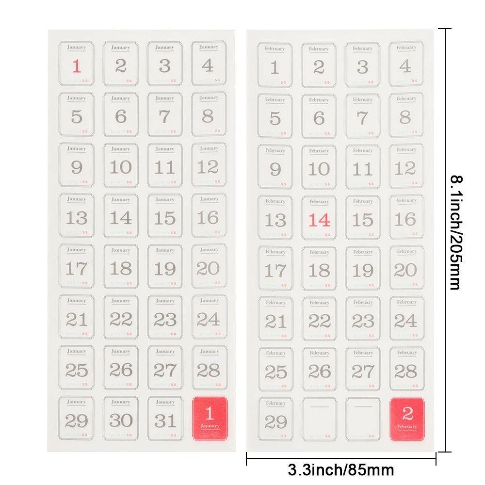 Bộ 12 Tờ Sticker Dán Trang Trí Sổ Tay DIY Hình Lịch Tiện Lợi