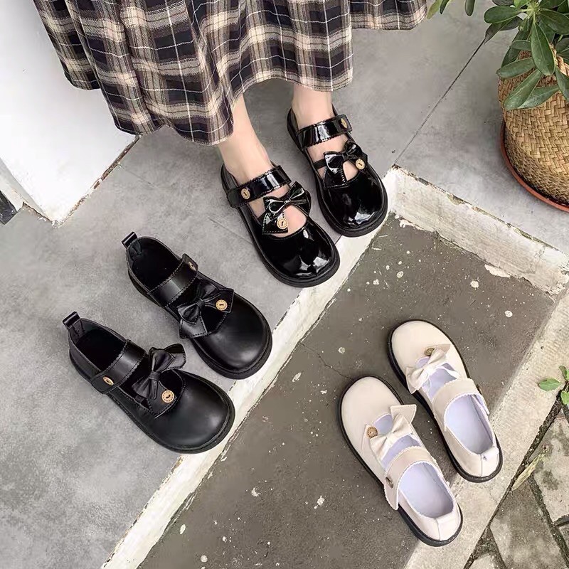 Giày lolita viền sóng phối nơ mã 618