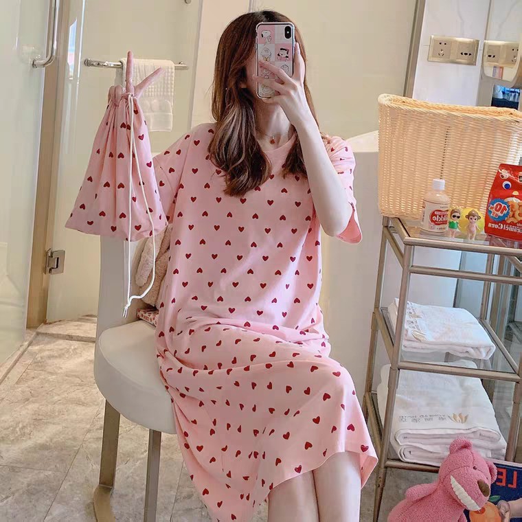 VÁY NGỦ MẶC NHÀ HỌA TIẾT CÀ RỐT - VÁY NGỦ IN HÌNH MICKEY - TRÁI TIM HỒNG CUTE