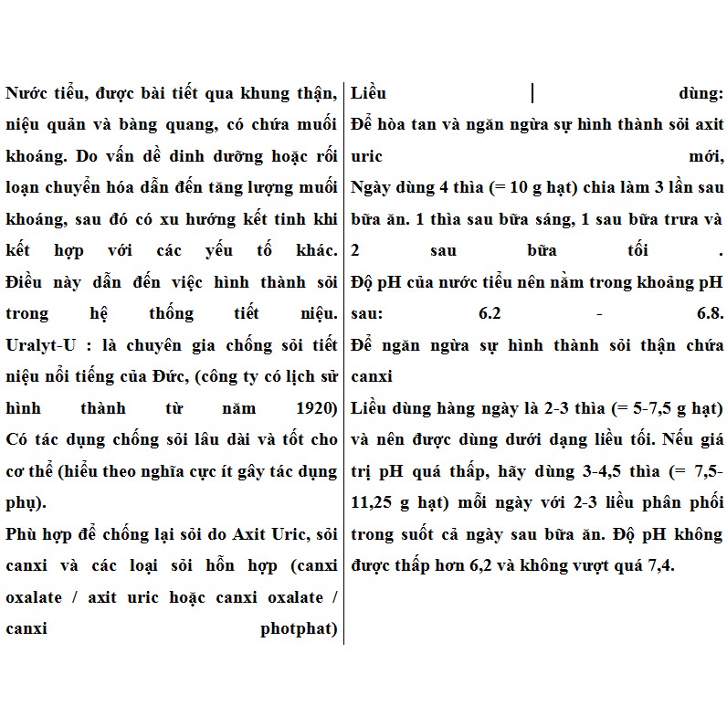 Cốm Uralyt U Granulado hộp 280 gam của Đức