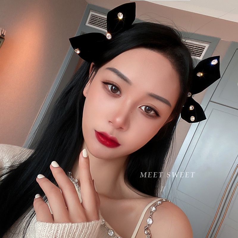 Kẹp Tóc Hình Nơ Đính Kim Cương Lấp Lánh Kiểu Hàn Quốc Dễ Thương Cho Bạn Gái