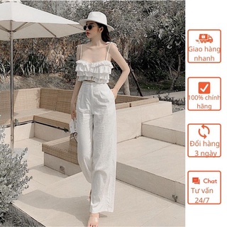 Quần ống rộng nữ vải đũi lụa mềm mát trắng đen be - quần ống suông GU chun lưng