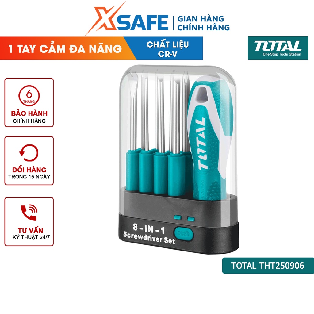 Bộ 9 tua vít đa năng TOTAL THT250906 đầu vít khoẻ, cứng, chắc chắn, đa năng Thép Cr-V siêu cứng, chống rỉ - chính hãng