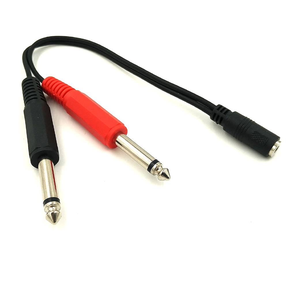 Dây cáp chia cổng stereo TRS 3.5mm mini 1/8" sang 2 hai chui cắm mono 1/4 Inch 6.35mm dài 150mm 35FM-2x635M
