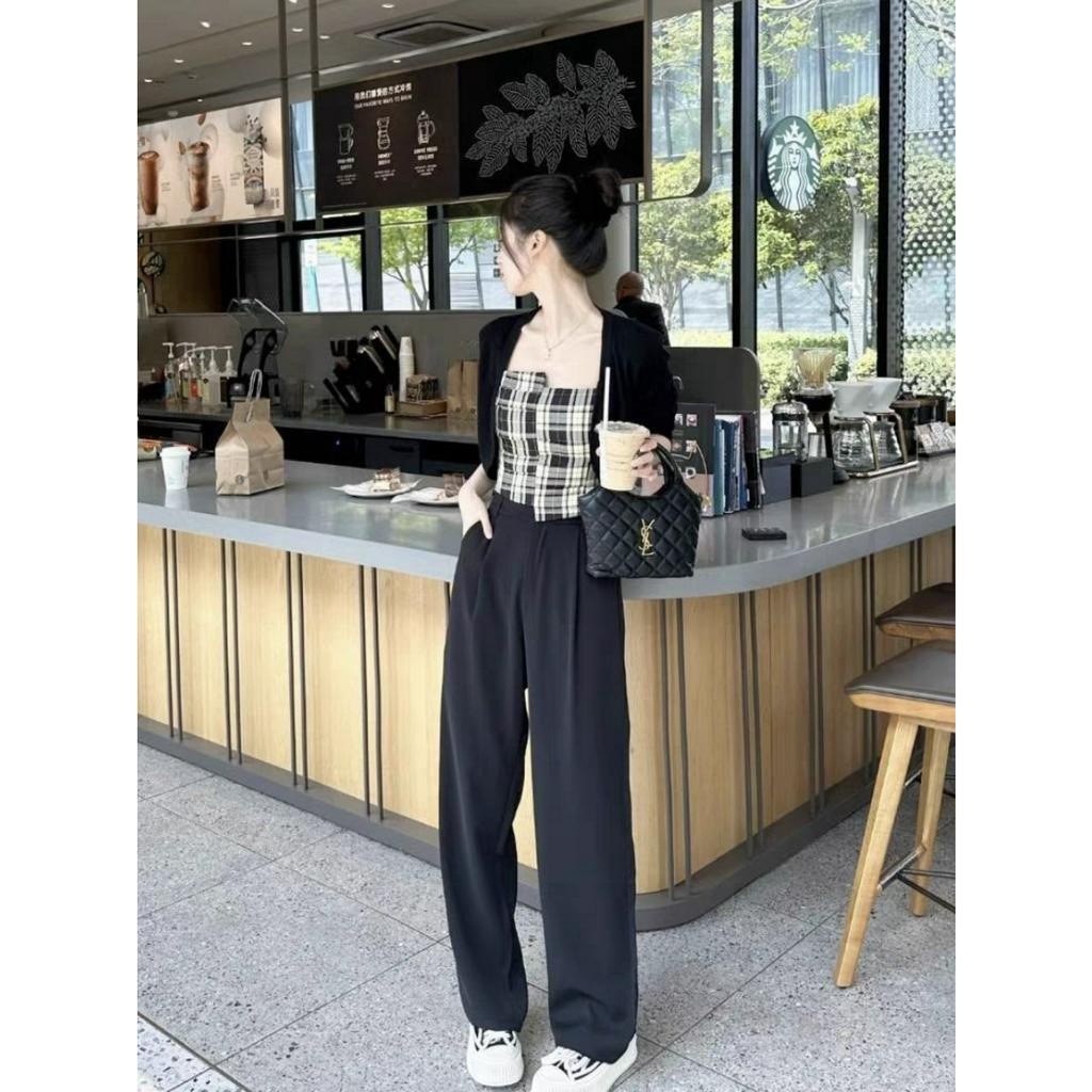 Áo Hai Dây Áo Quây Kẻ Caro Chun Lưng Chất Vải Thô Mềm Thoáng Mát S148